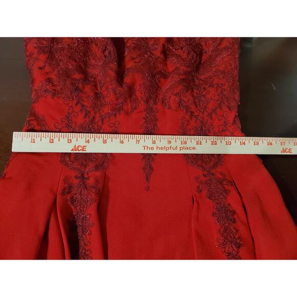 Marchesa Notte Strapless Embroidered Dress Size 2 Red Formal Cocktail Silk Blend - Picture 13 of 14